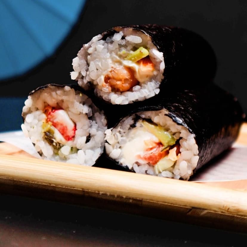 Ebi Ehomaki Roll with shrimp, avocado, and cream cheese, nothing raw, Sushi Bites Tampa