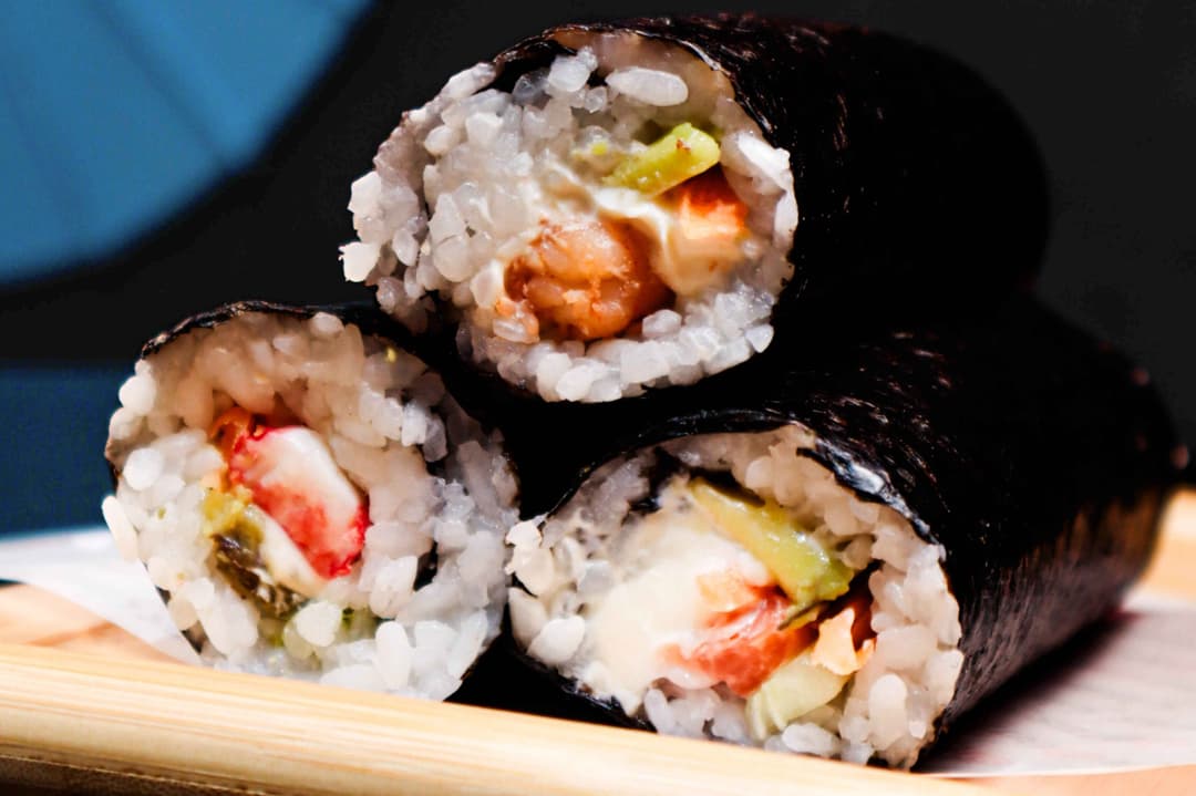 Ebi Ehomaki Roll with shrimp, avocado, and cream cheese, nothing raw, Sushi Bites Tampa