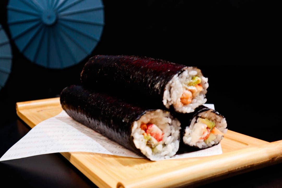 Furai Ehomaki Roll with salmon, avocado, and cream cheese, nothing raw, Sushi Bites Tampa
