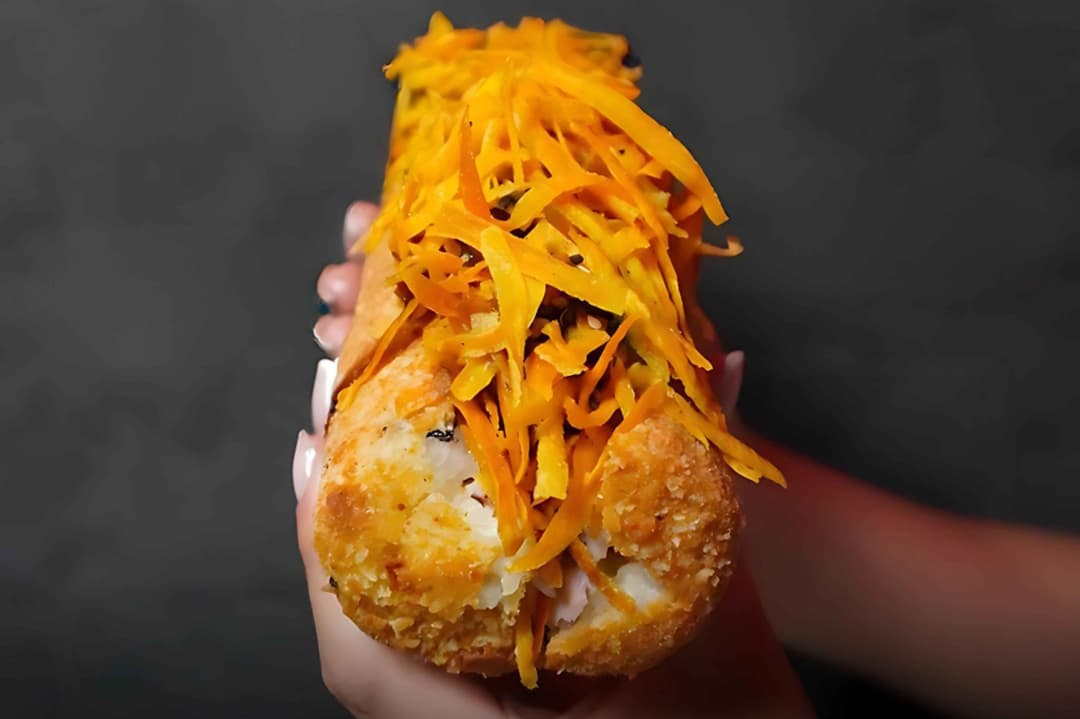 Gratin Hotdog Roll 8 inch fried Ehomaki with crab, crispy squid, and sweet potato, nothing raw, Tampa